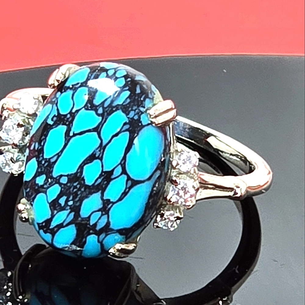 925 Sterling Silver Ring SZ 6.5 with Natural Turquoise   & CZ
